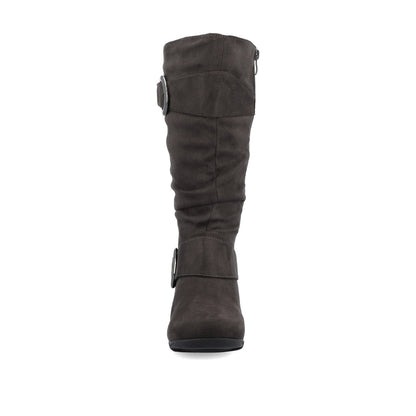 Journee JESTER KNEE HIGH BOOTS IN WIDE CALF - Grey Faux Suede