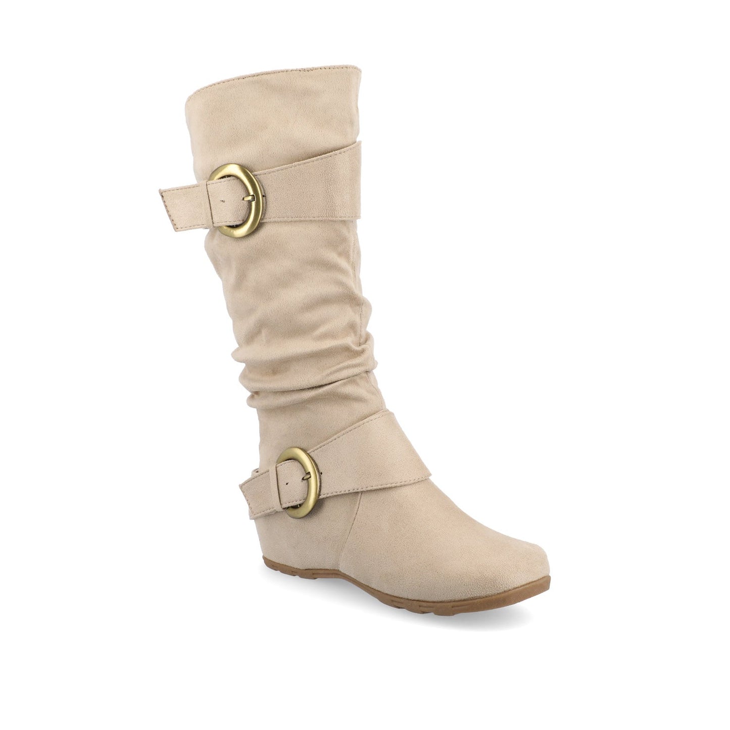 Journee JESTER KNEE HIGH BOOTS IN WIDE CALF - Stone Faux Suede