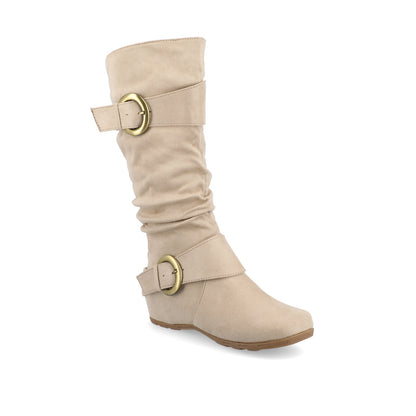 Journee JESTER KNEE HIGH BOOTS IN WIDE CALF - Stone Faux Suede