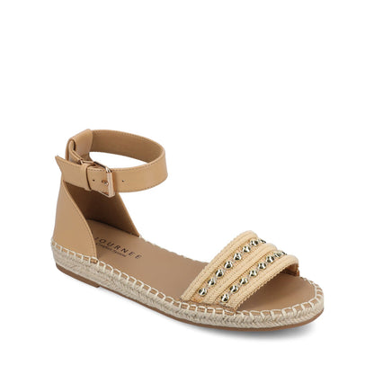 Journee TRISTEEN ESPADRILLE SANDALS IN FABRIC - Tan/Beading
