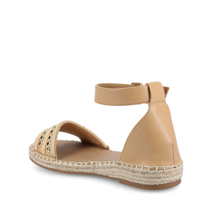 Journee TRISTEEN ESPADRILLE SANDALS IN FABRIC - Tan/Beading