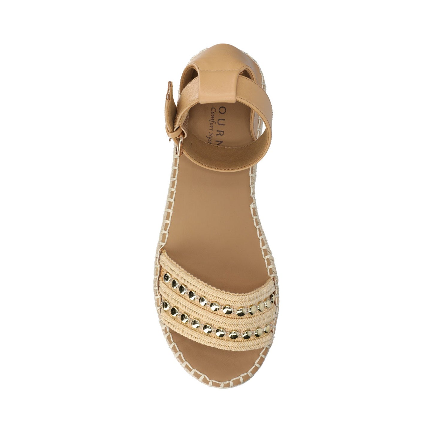 Journee TRISTEEN ESPADRILLE SANDALS IN FABRIC - Tan/Beading