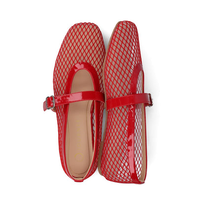 Journee CASHA MARY JANE FLATS IN MESH - Red Mesh