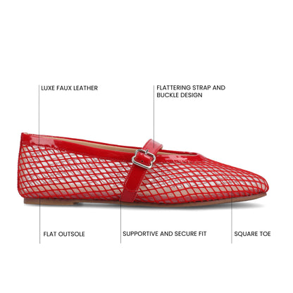 Journee CASHA MARY JANE FLATS IN MESH - Red Mesh