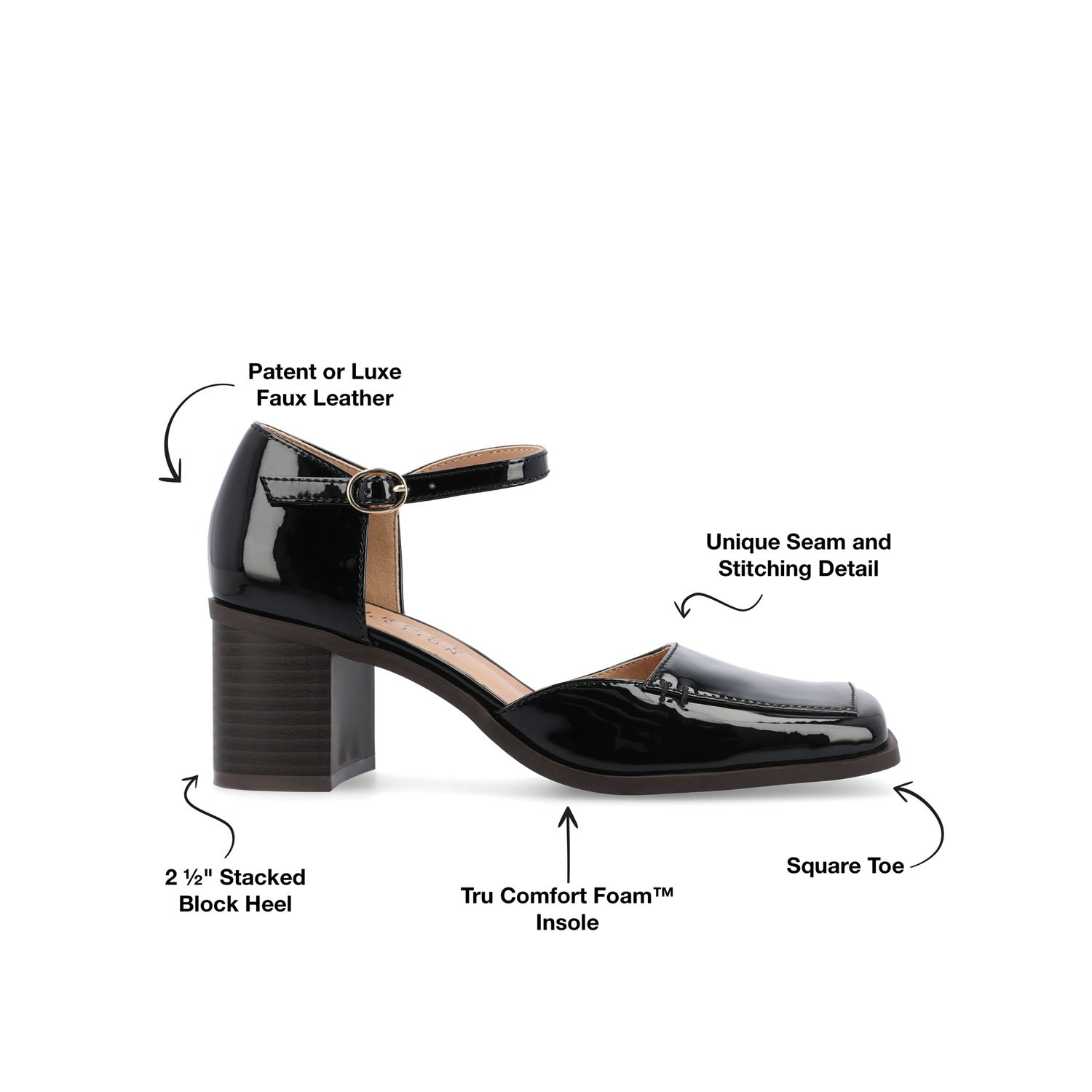 Journee EVANGELINE BLOCK D'ORSAY HEELS IN PATENT - Patent Black