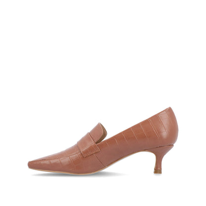 Journee CELINA KITTEN LOAFER HEELS IN CROCO - Brown