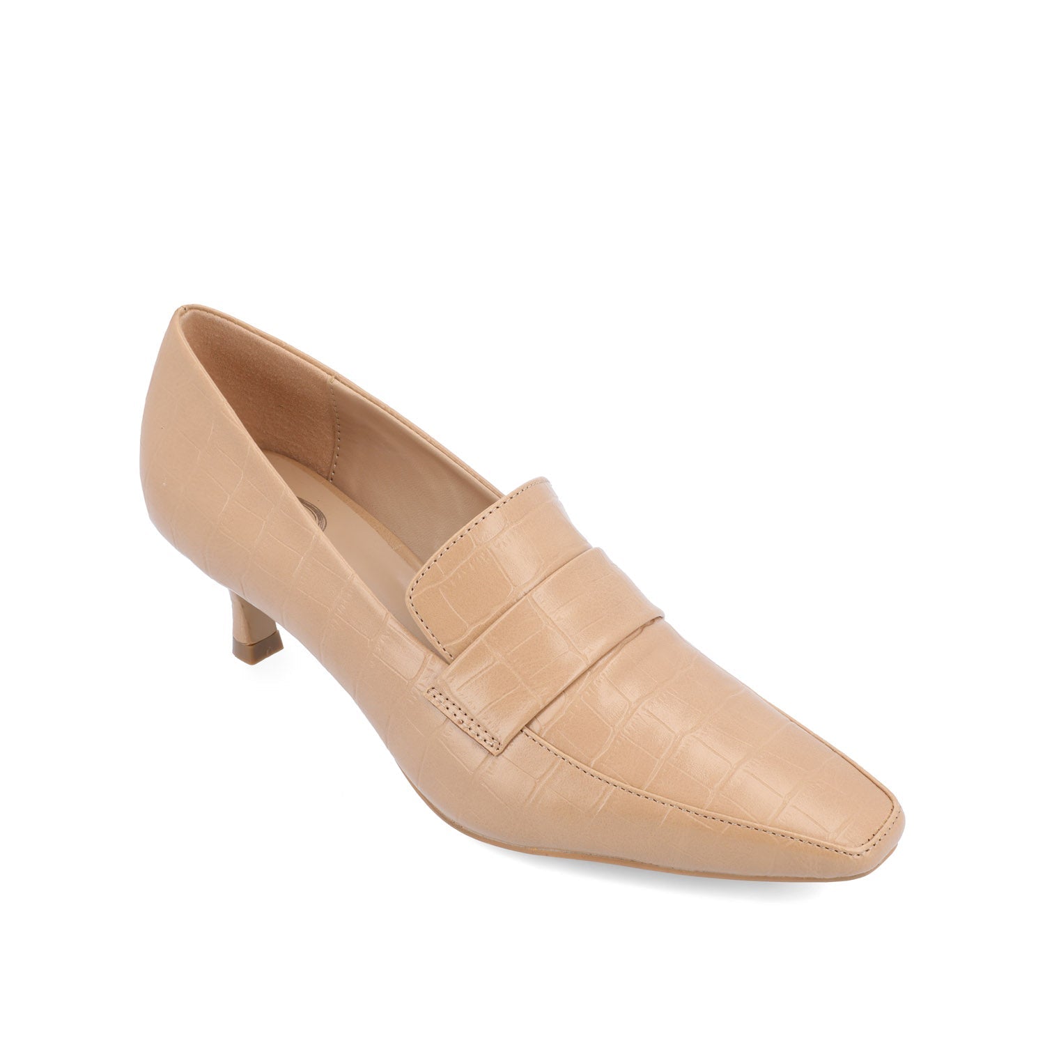 Journee CELINA KITTEN LOAFER HEELS IN CROCO - Tan