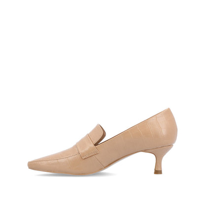 Journee CELINA KITTEN LOAFER HEELS IN CROCO - Tan