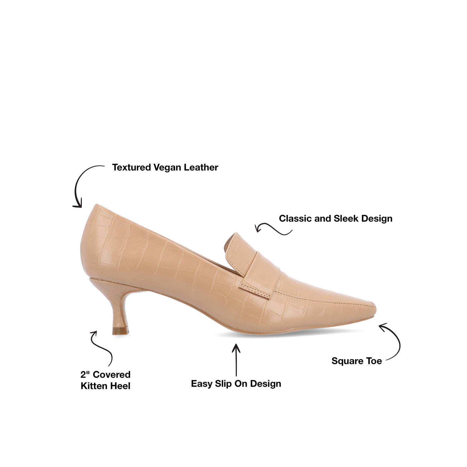 Journee CELINA KITTEN LOAFER HEELS IN CROCO - Tan