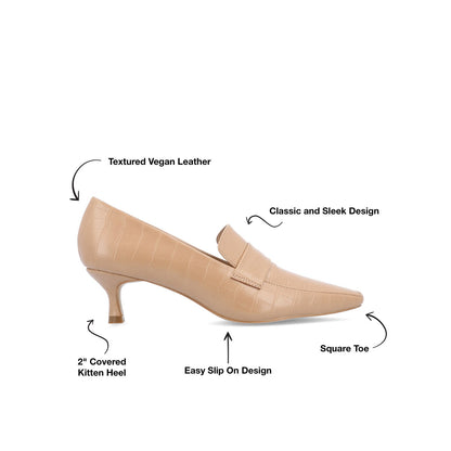 Journee CELINA KITTEN LOAFER HEELS IN CROCO - Tan