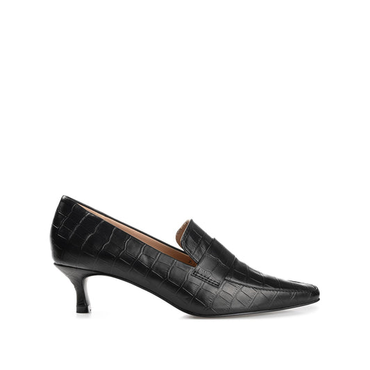 Journee CELINA KITTEN LOAFER HEELS IN CROCO - Black