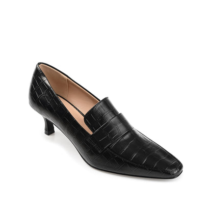 Journee CELINA KITTEN LOAFER HEELS IN CROCO - Black