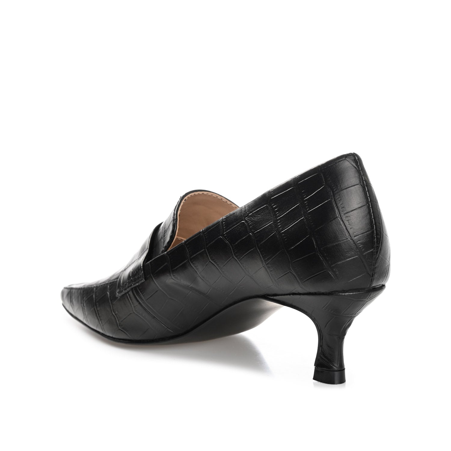 Journee CELINA KITTEN LOAFER HEELS IN CROCO - Black