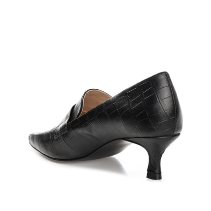 Journee CELINA KITTEN LOAFER HEELS IN CROCO - Black