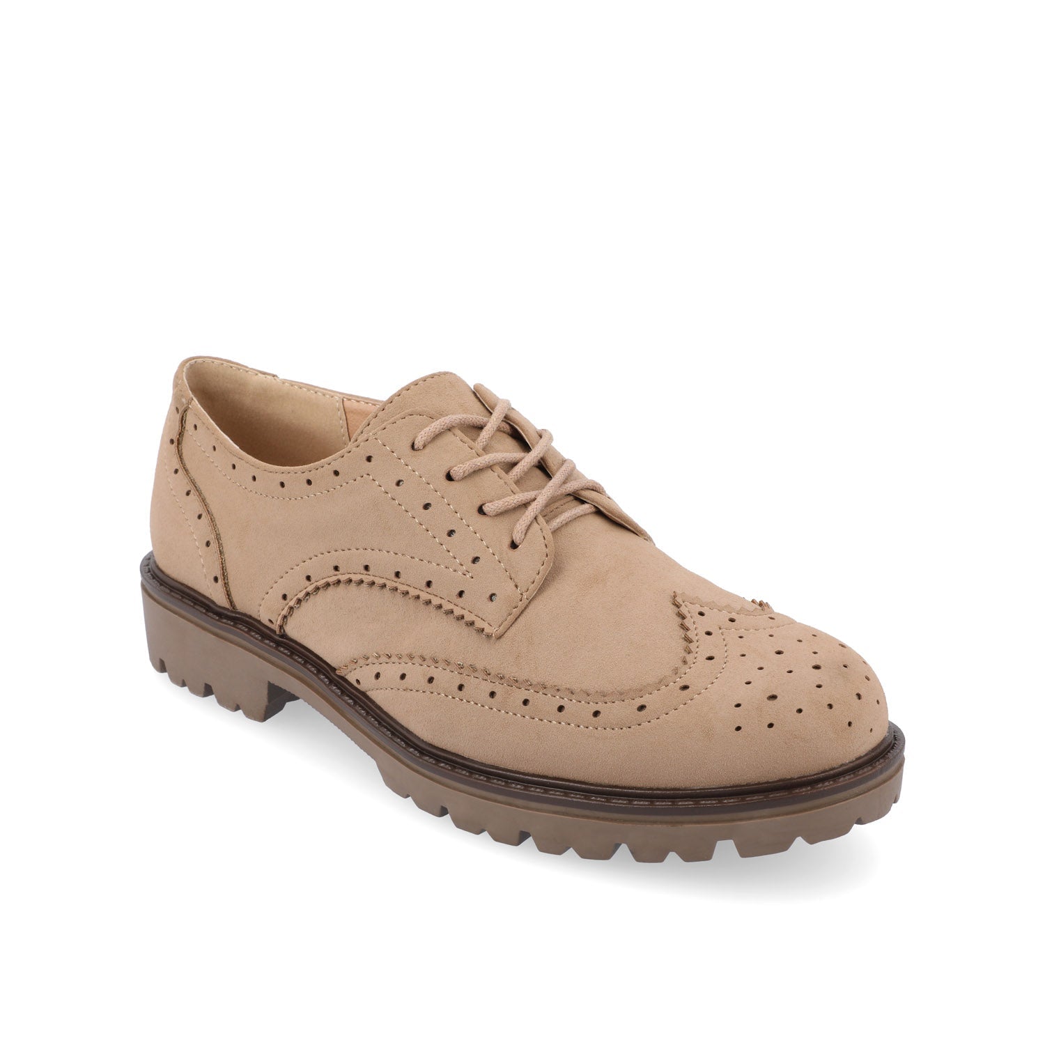Journee CLAUDIYA OXFORD LOAFER FLAT IN FAUX SUEDE - Taupe Suede