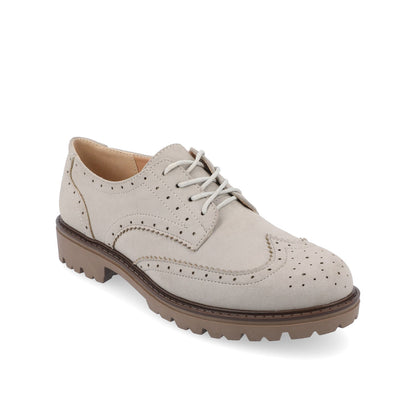 Journee CLAUDIYA OXFORD LOAFER FLAT IN FAUX SUEDE - Grey Faux Suede