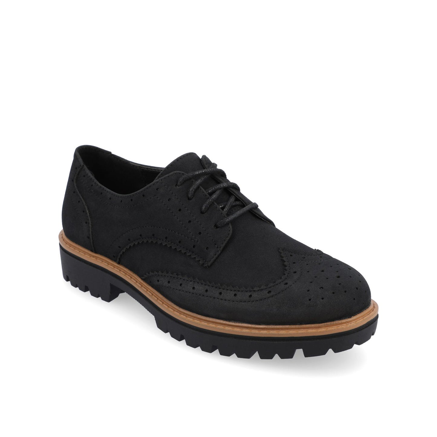 Journee CLAUDIYA OXFORD LOAFER FLAT IN FAUX SUEDE - Black Faux Suede