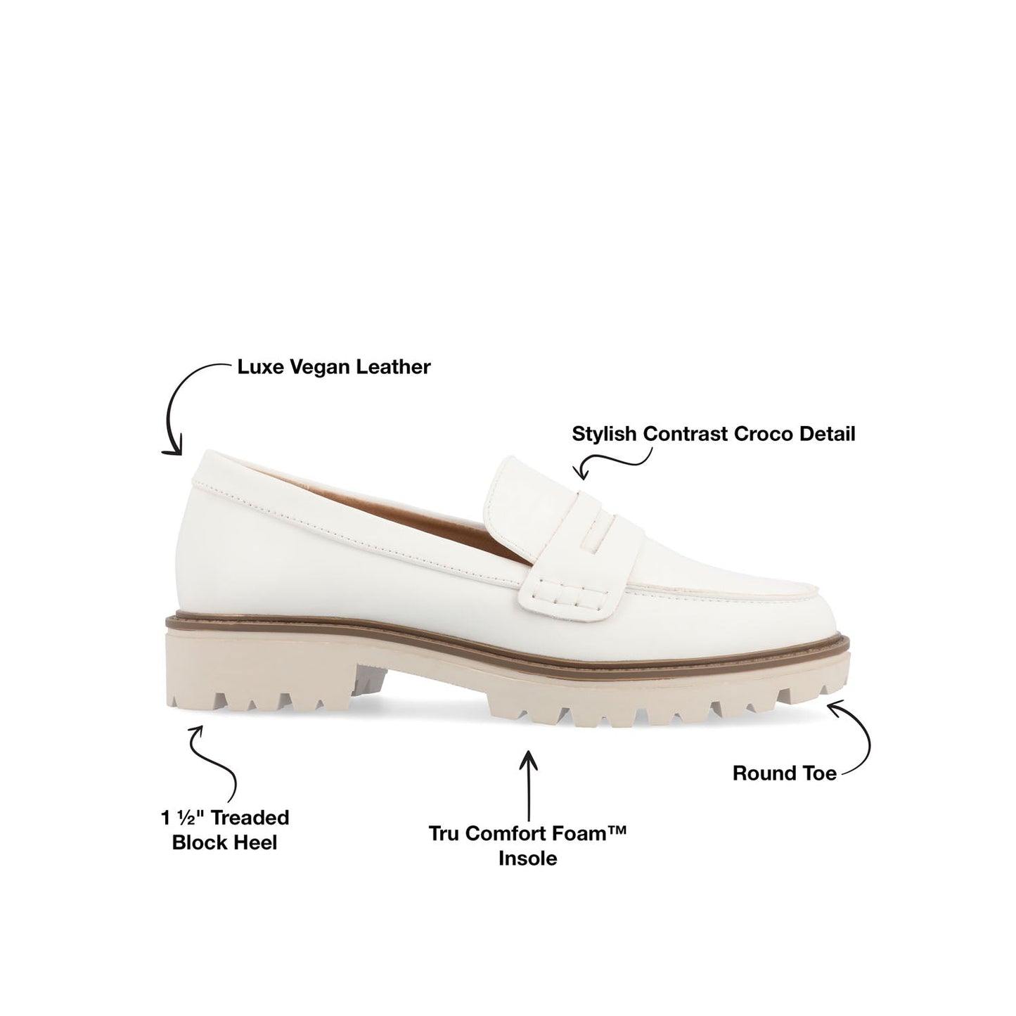Journee KENLY LOAFER FLATS IN VEGAN LEATHER - White PU