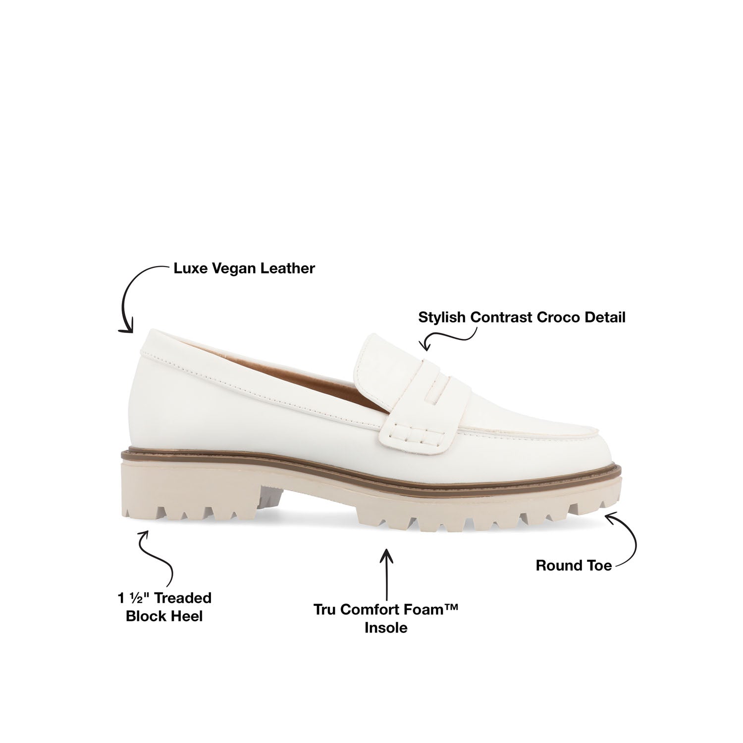 Journee KENLY LOAFER FLATS IN VEGAN LEATHER - White PU