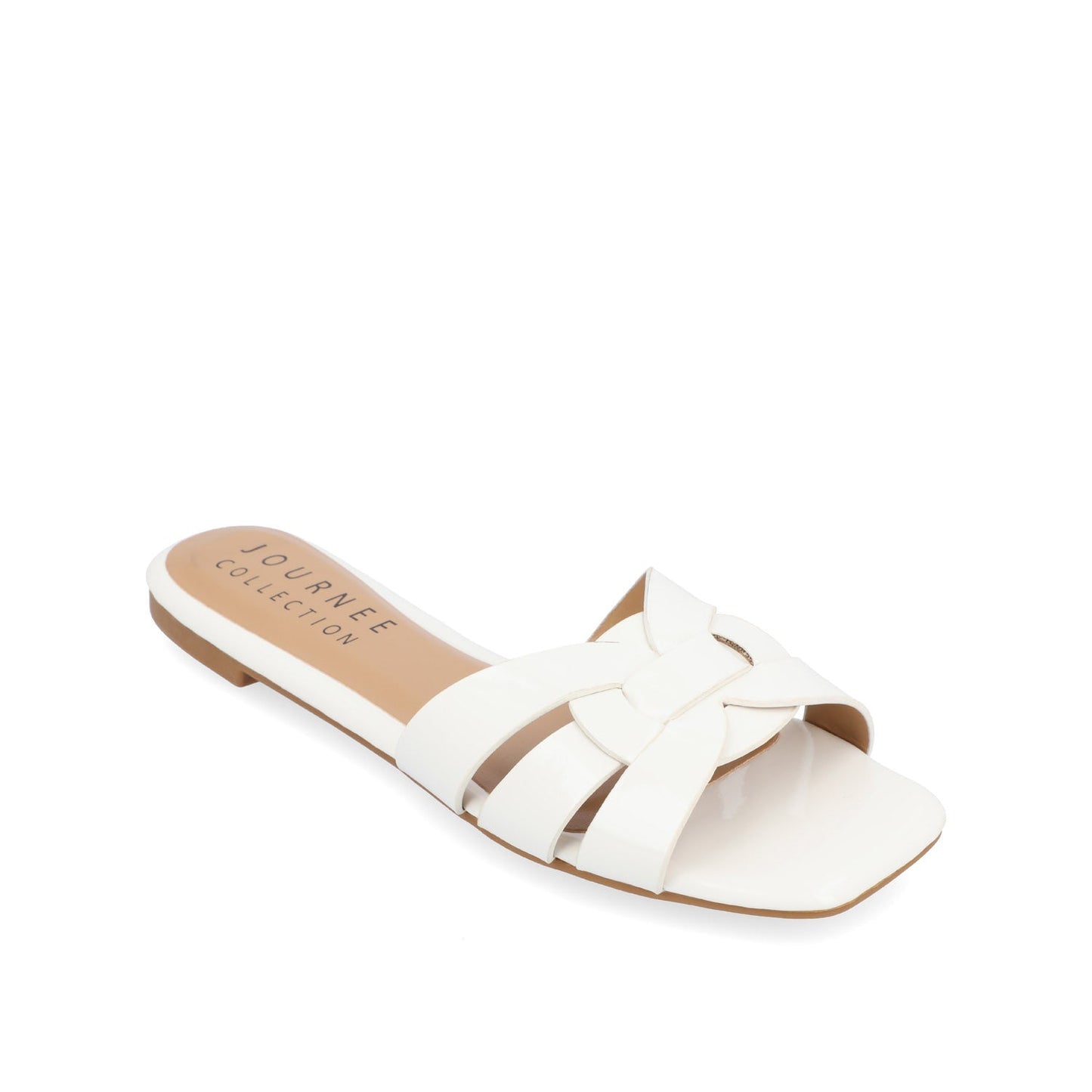 Journee ARRINA BASIC PATENT SLIDE SANDALS IN WIDE - White Patent