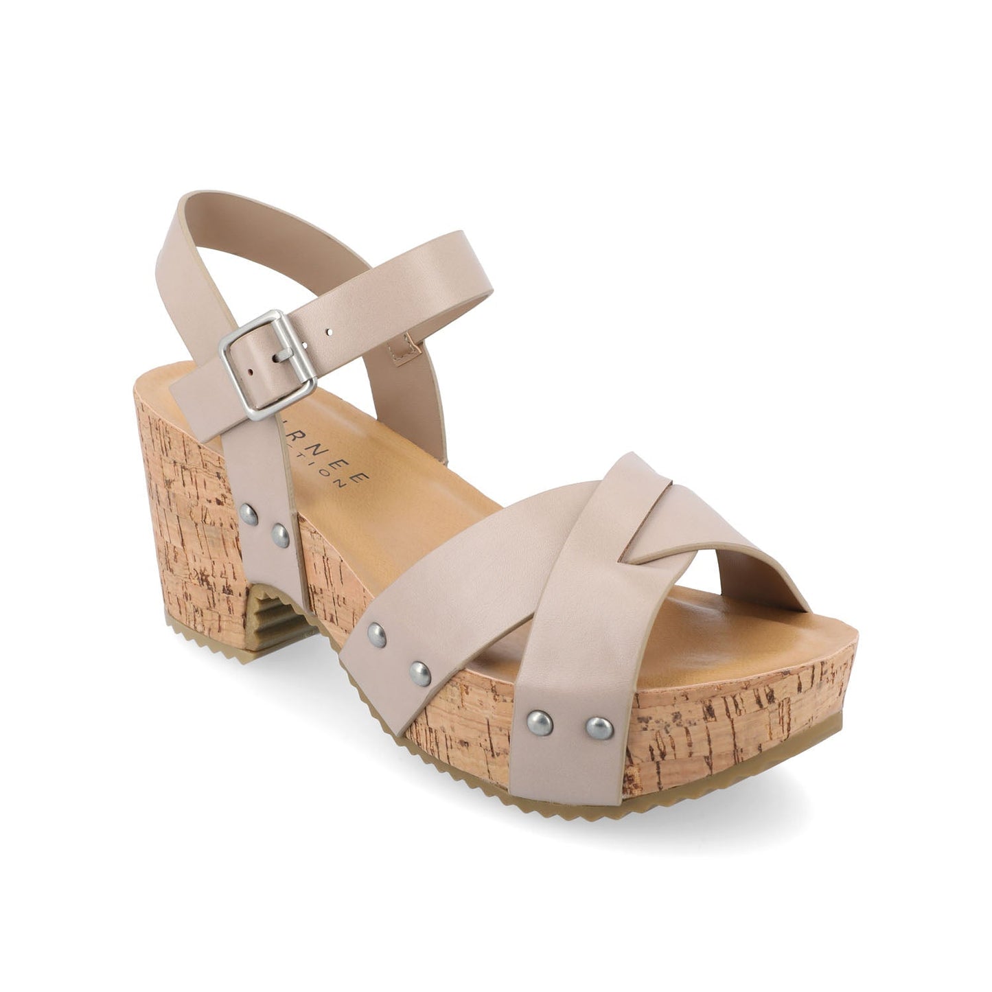 Journee VALENTINA HEELED SANDALS IN VEGAN LEATHER - Taupe