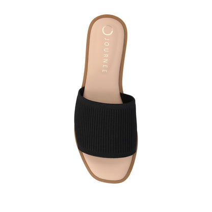 Journee PRISILLA SLIDE SANDALS IN KNIT FABRIC - Black