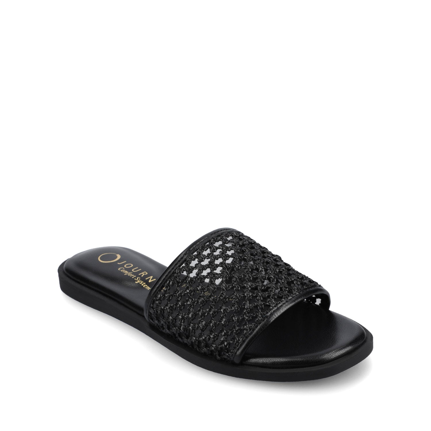 Journee PRISILLA SLIDE SANDALS IN STATEMENT - Black Open Raffia