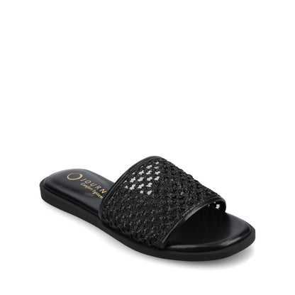 Journee PRISILLA SLIDE SANDALS IN STATEMENT - Black Open Raffia