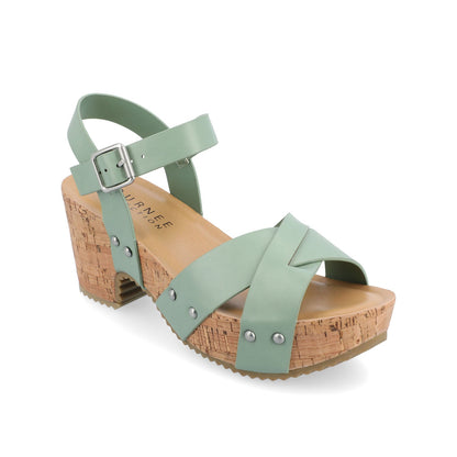 Journee VALENTINA HEELED SANDALS IN VEGAN LEATHER - Green