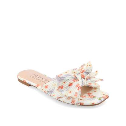 Journee SERLINA PLEATED SLIDE SANDALS IN FOIL - Light Floral Fabric