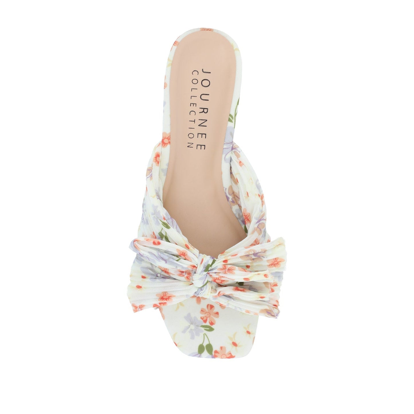 Journee SERLINA PLEATED SLIDE SANDALS IN FOIL - Light Floral Fabric