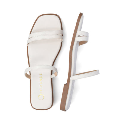 Journee BRISA SLIDE SANDALS IN VEGAN LEATHER - White PU