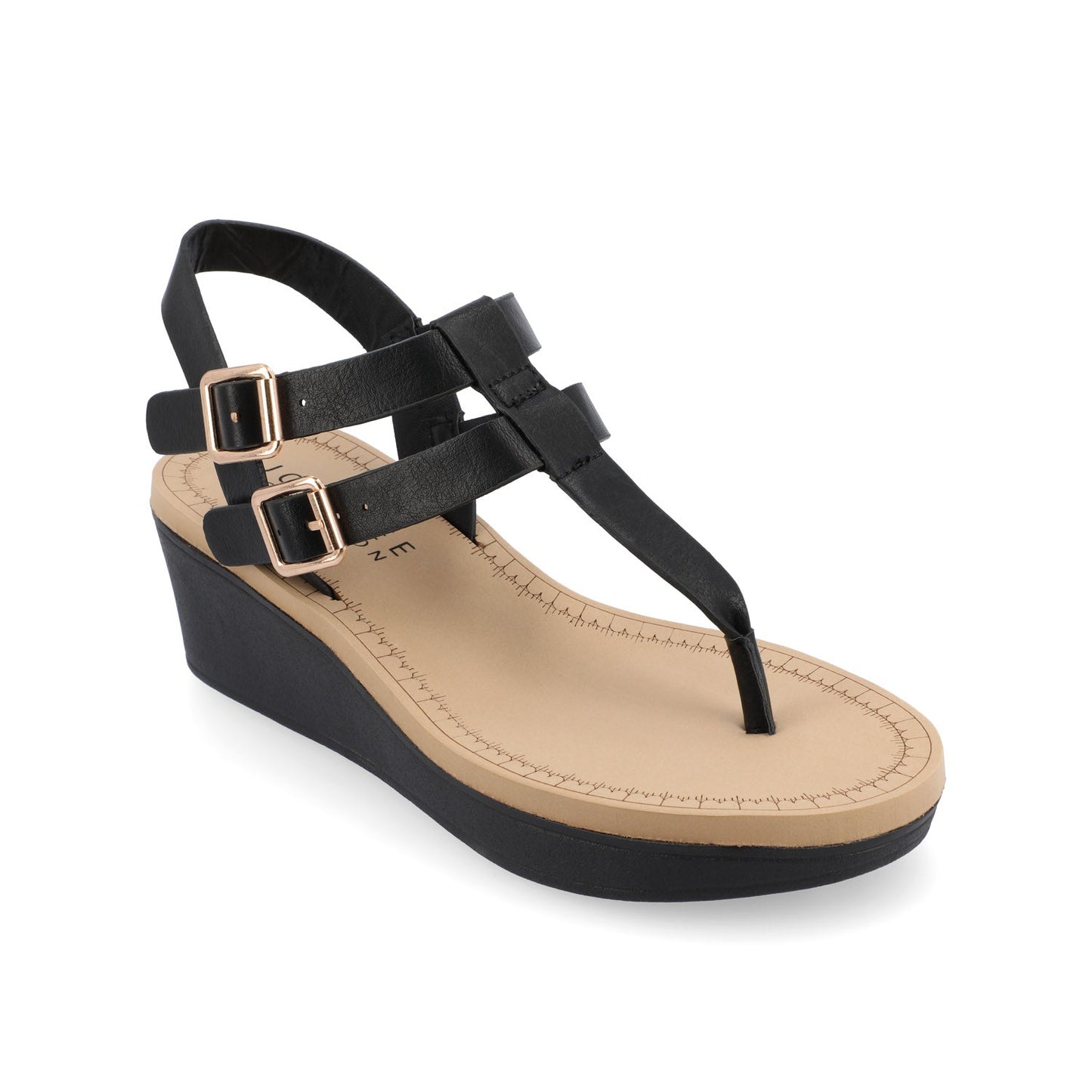 Journee BIANCA WEDGE HEELED SANDALS IN VEGAN LEATHER - Black PU