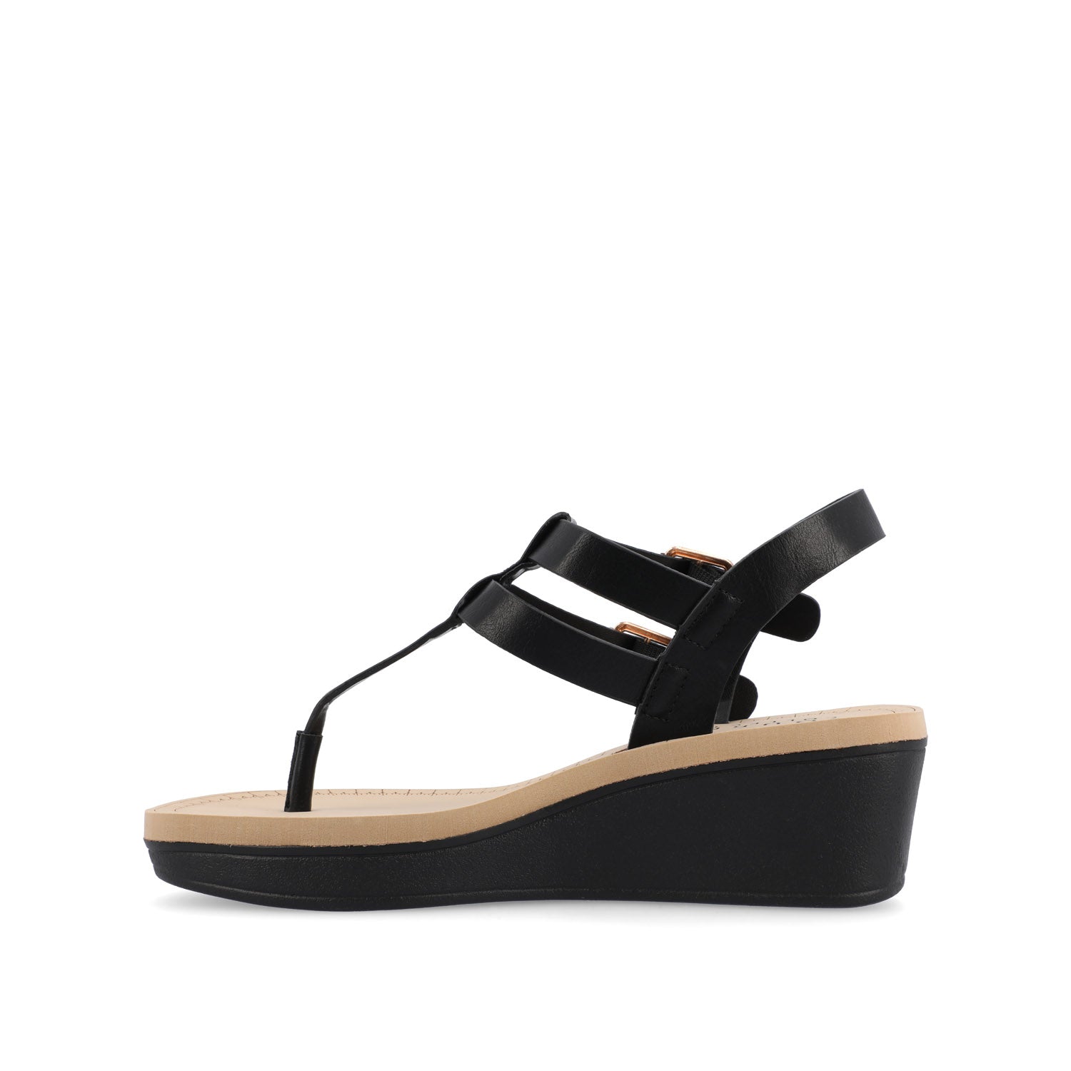 Journee BIANCA WEDGE HEELED SANDALS IN VEGAN LEATHER - Black PU