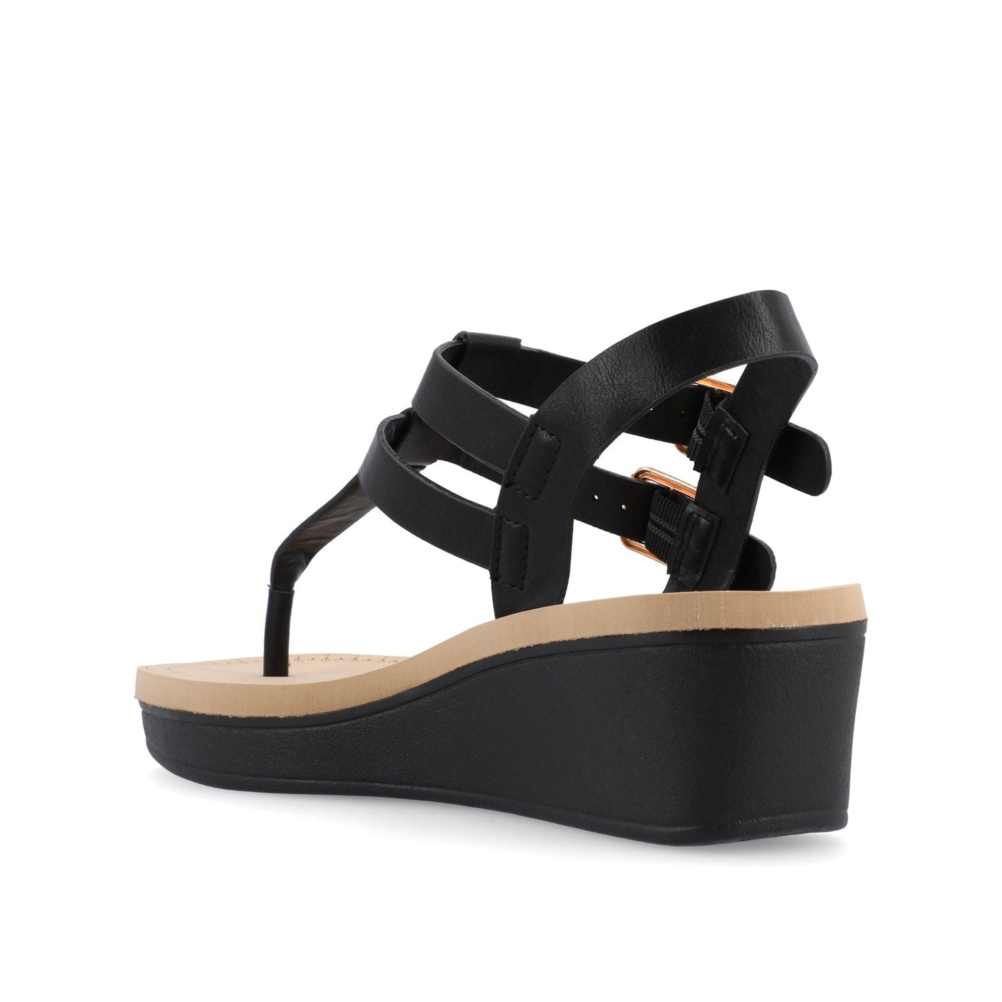 Journee BIANCA WEDGE HEELED SANDALS IN VEGAN LEATHER - Black PU