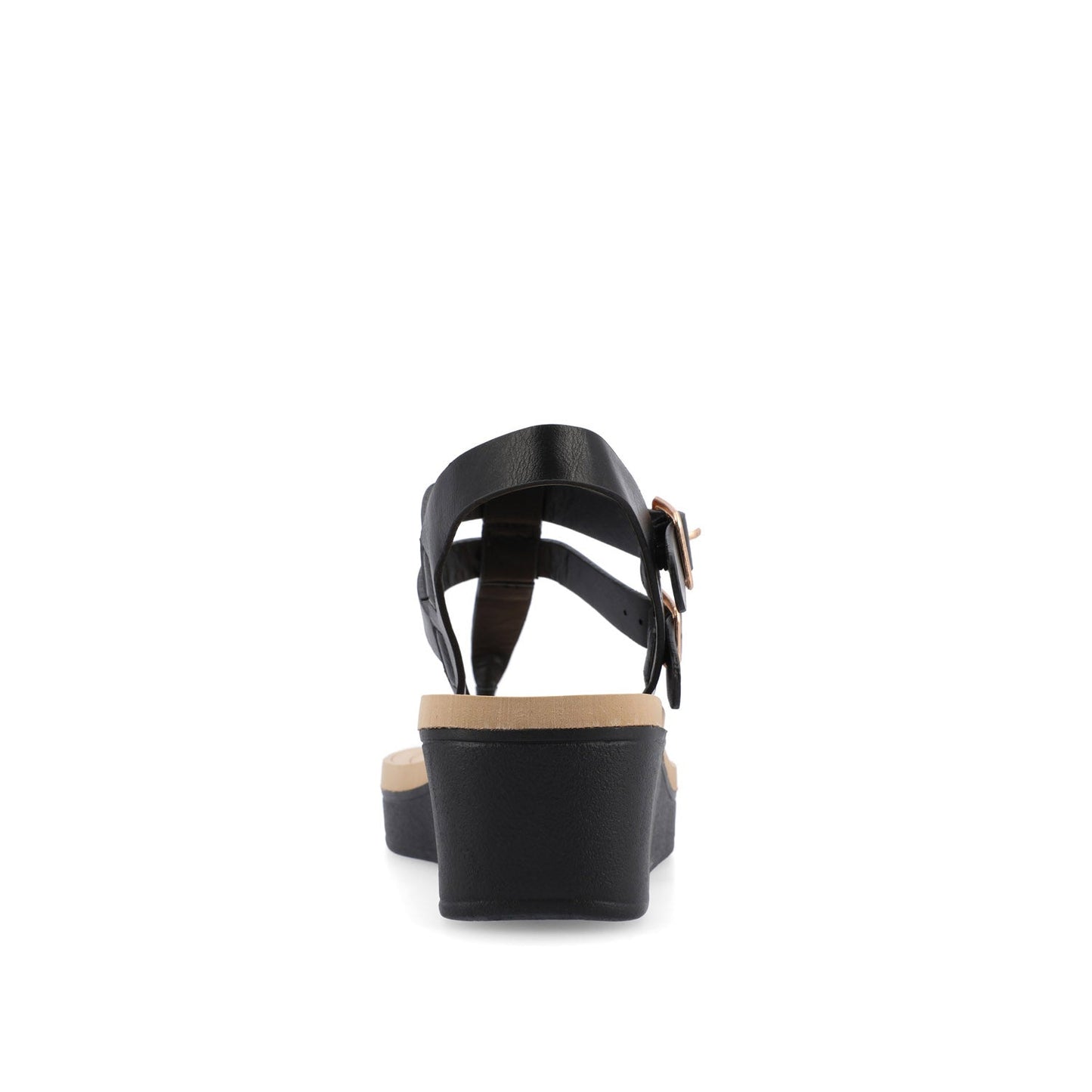 Journee BIANCA WEDGE HEELED SANDALS IN VEGAN LEATHER - Black PU