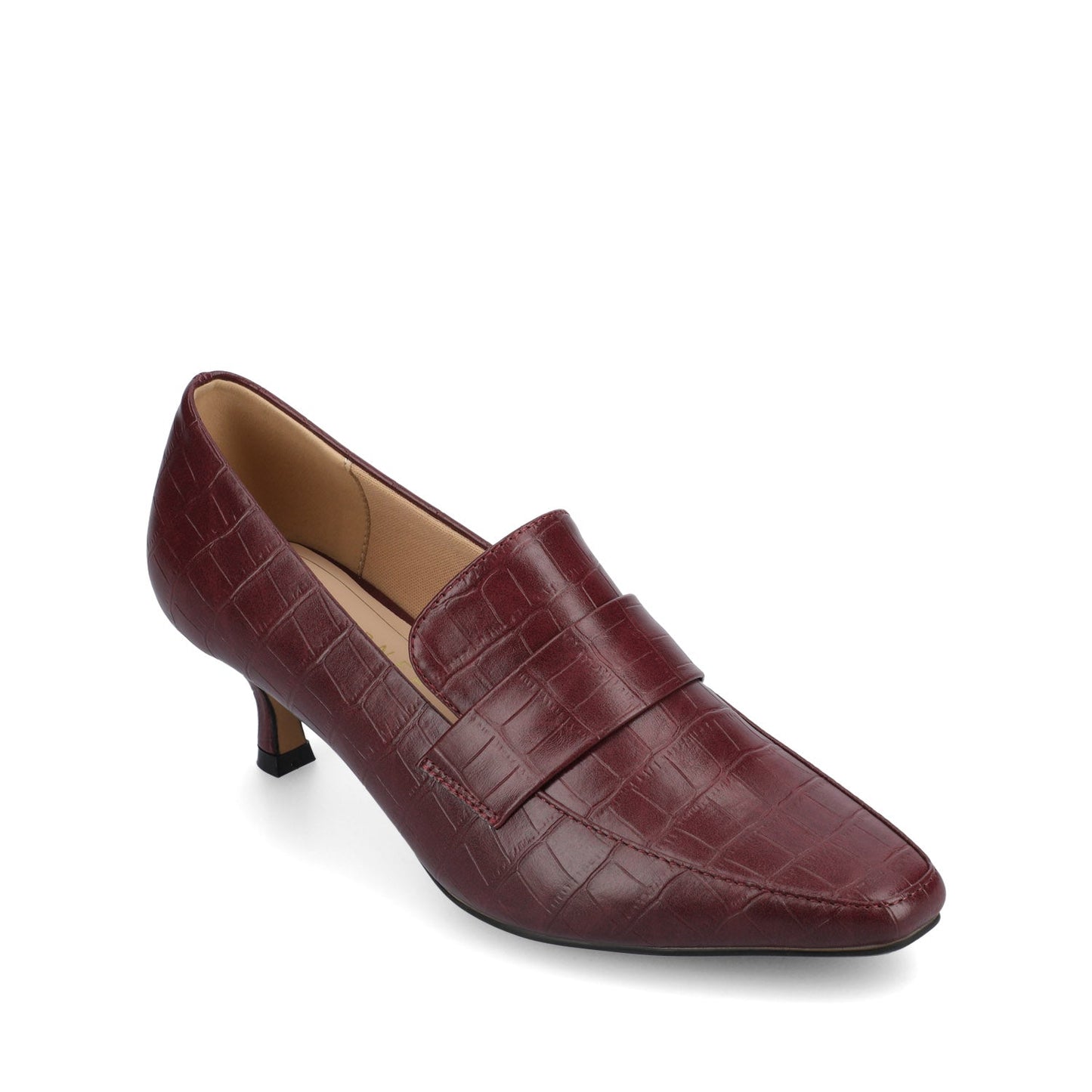 Journee CELINA KITTEN LOAFER HEELS IN CROCO STATEMENT - Oxblood Nubuck