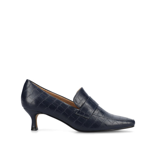 Journee CELINA KITTEN LOAFER HEELS IN CROCO STATEMENT - Navy Nubuck