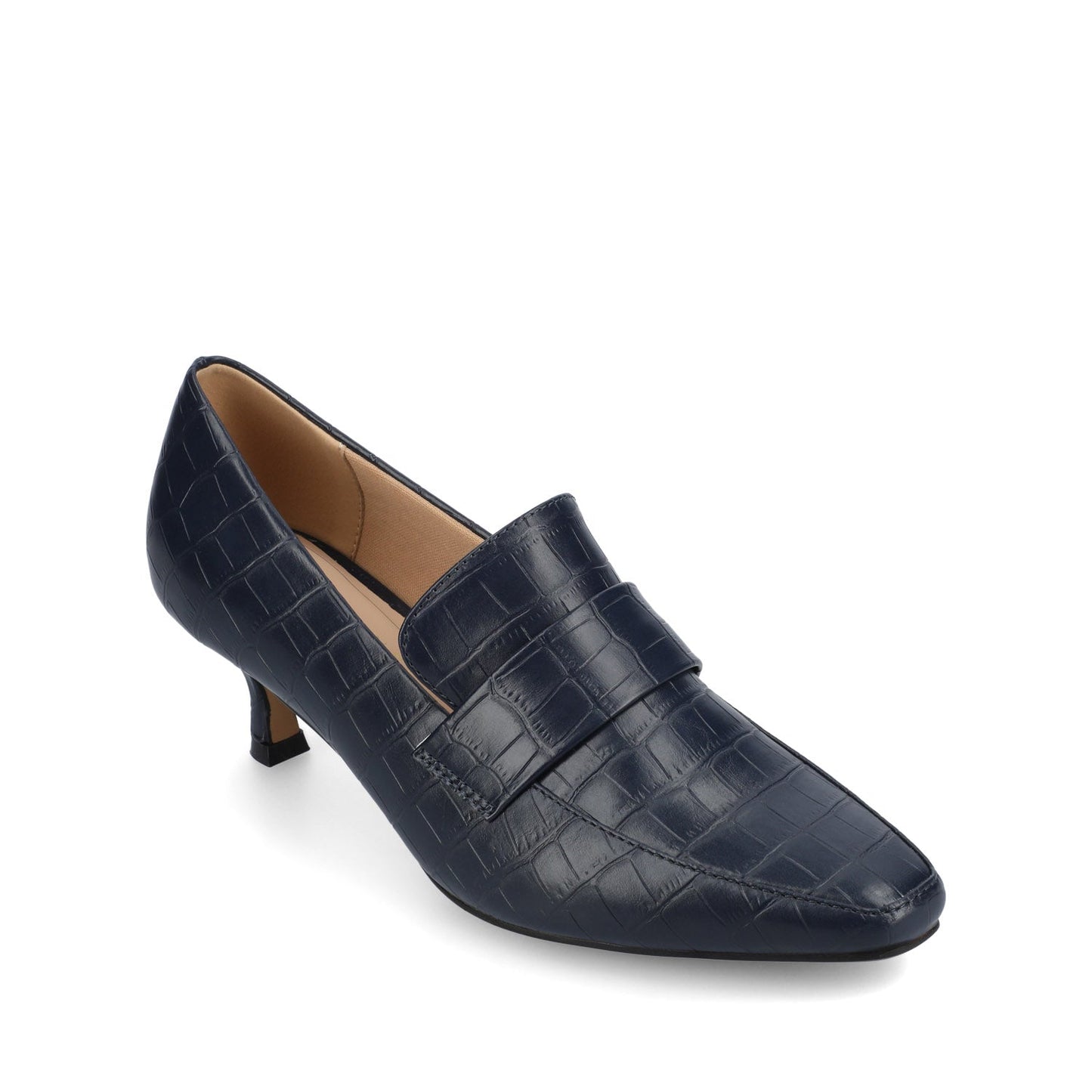 Journee CELINA KITTEN LOAFER HEELS IN CROCO STATEMENT - Navy Nubuck