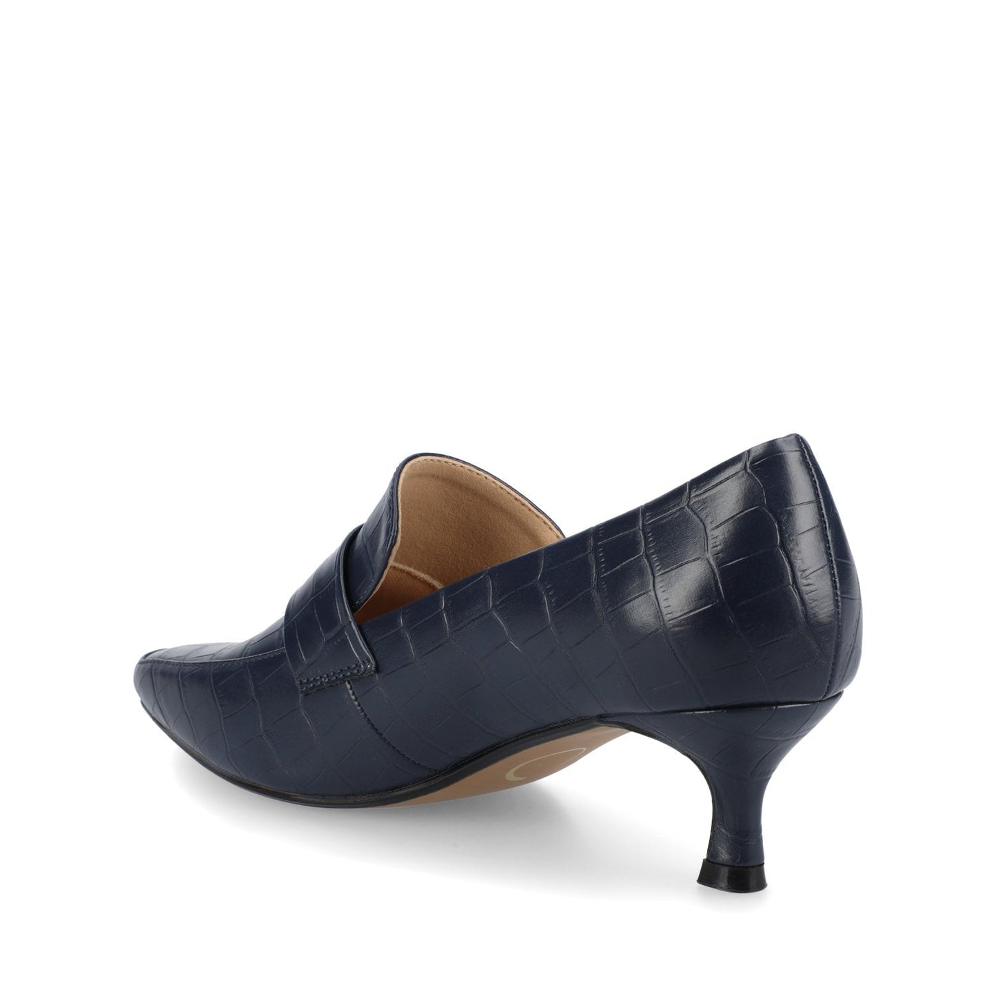 Journee CELINA KITTEN LOAFER HEELS IN CROCO STATEMENT - Navy Nubuck
