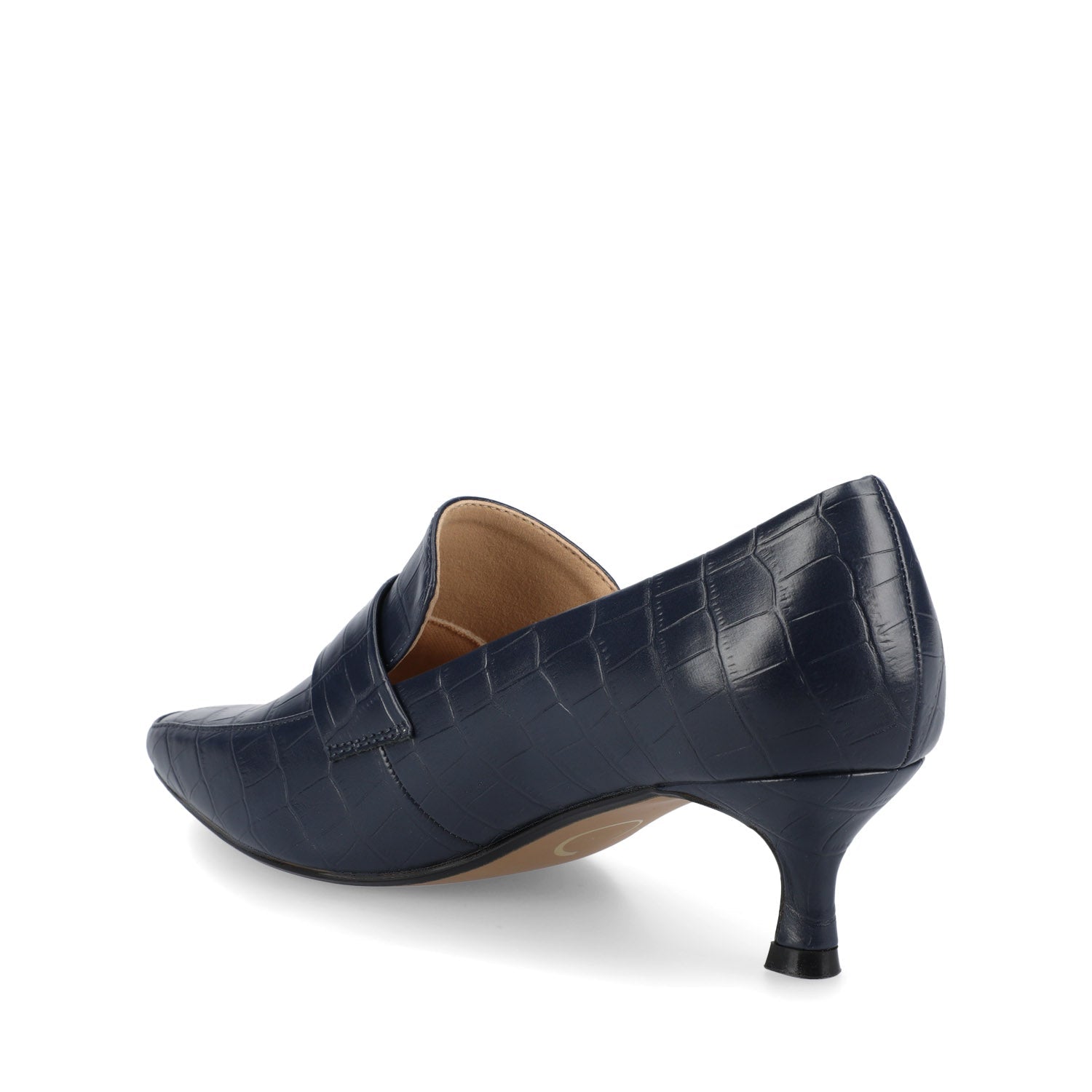 Journee CELINA KITTEN LOAFER HEELS IN CROCO STATEMENT - Navy Nubuck