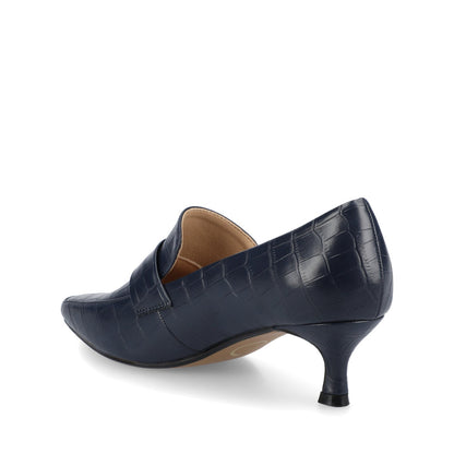 Journee CELINA KITTEN LOAFER HEELS IN CROCO STATEMENT - Navy Nubuck