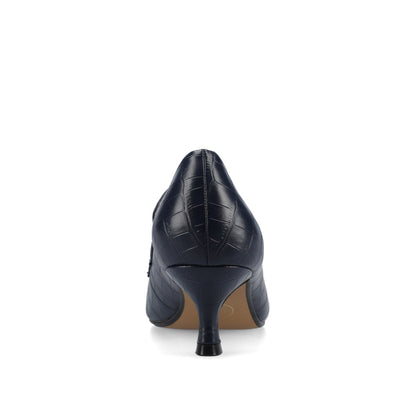 Journee CELINA KITTEN LOAFER HEELS IN CROCO STATEMENT - Navy Nubuck