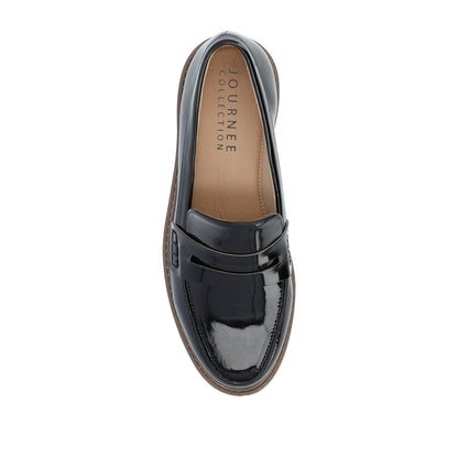 Journee KENLY LOAFER FLATS IN VEGAN LEATHER - Black Patent