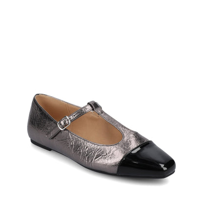 Journee THEAH T-STRAP BALLET FLATS - Pewter Crinkle