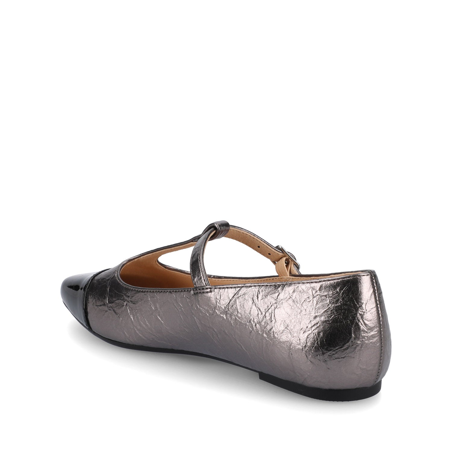 Journee THEAH T-STRAP BALLET FLATS - Pewter Crinkle