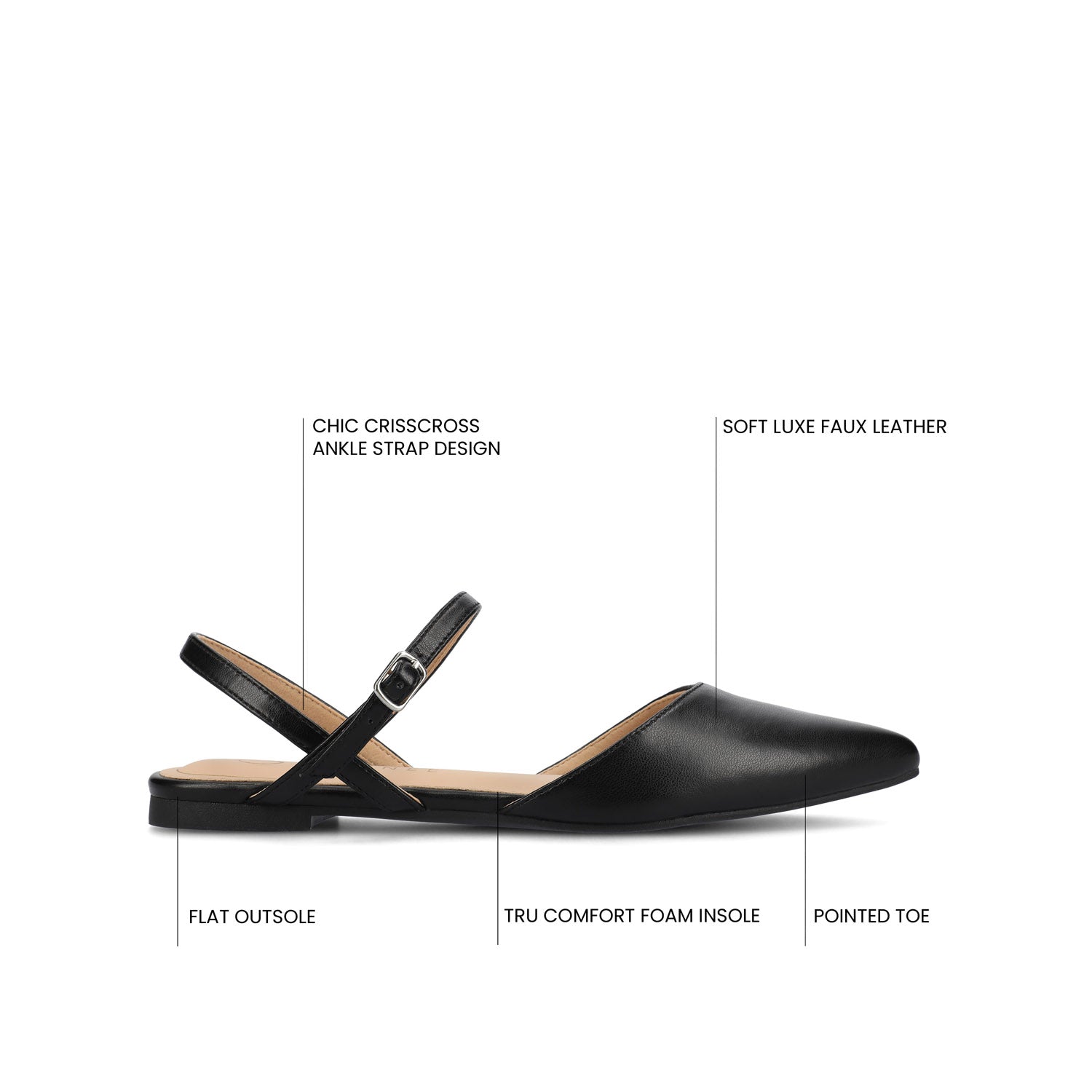 Journee MARTINE SLINGBACK FLATS IN VEGAN LEATHER - Black PU