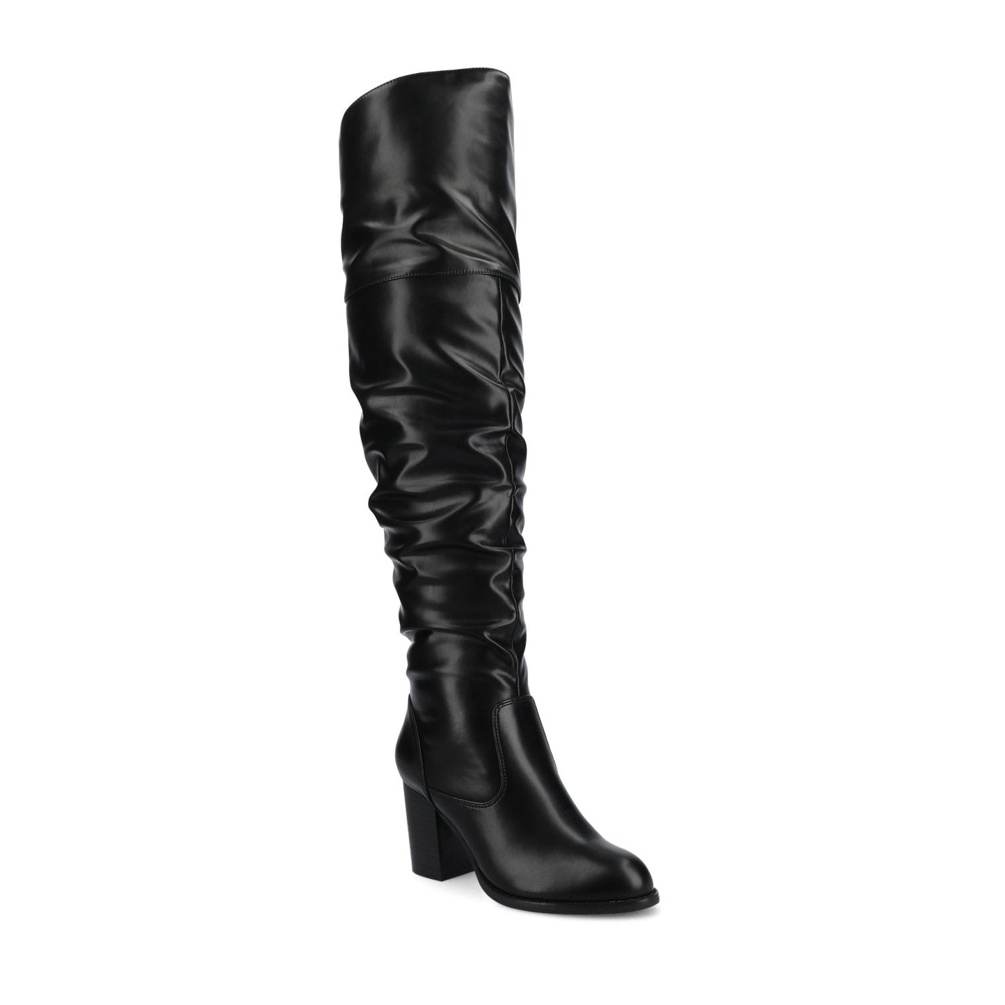 Journee KAISON THIGH HIGH BOOTS IN FAUX SUEDE - Black PU