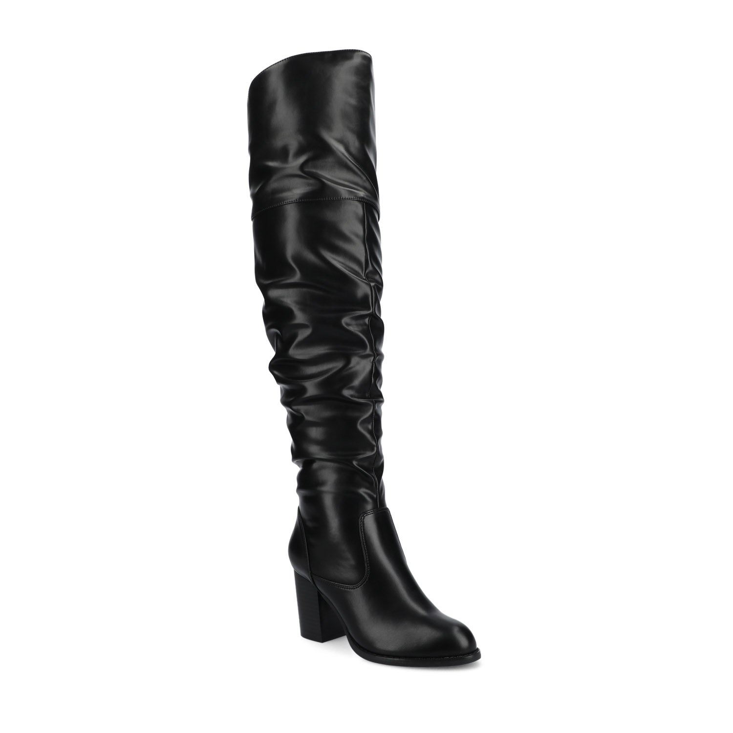 Journee KAISON THIGH HIGH BOOTS IN FAUX SUEDE - Black PU