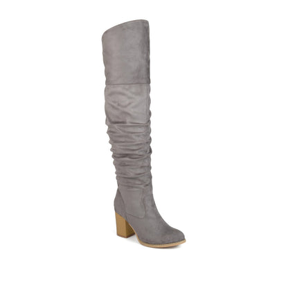 Journee KAISON THIGH HIGH BOOTS IN FAUX SUEDE - Grey Faux Suede
